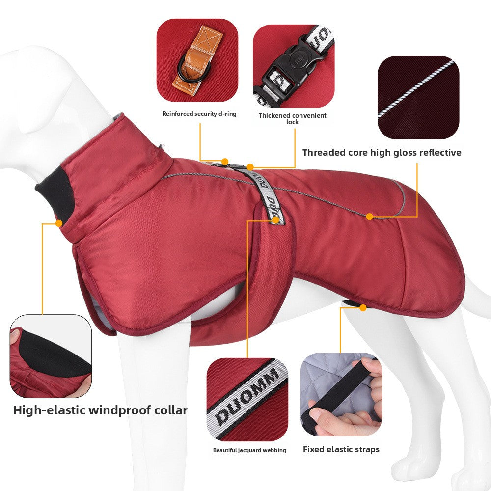 Thick padded reflective burgundy coat for large dogs, product image 2