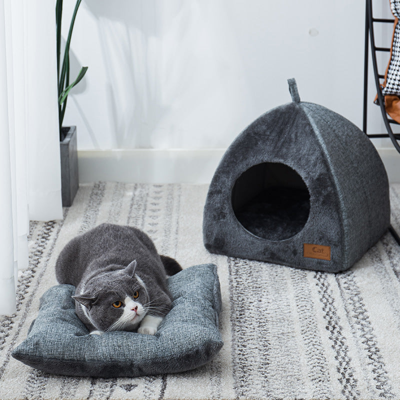 Enclosed triangle cat nest bed with cosy entrance opening, photo 2
