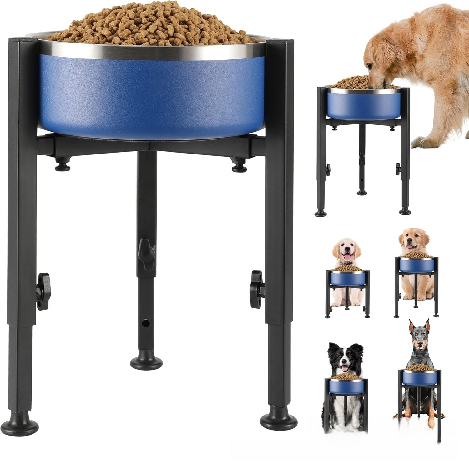 Adjustable Elevated Dog Bowl Stand with Single or Double Basin for Medium Dogs