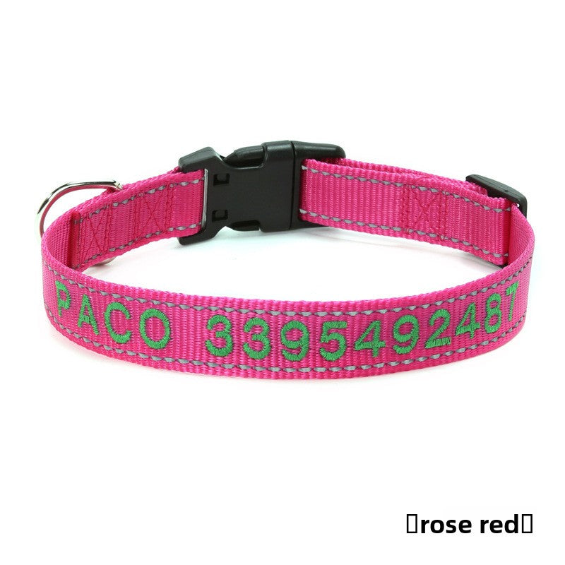 Reflective nylon dog collar in Bright Red, top view