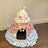 Christmas tree knitted cat nest with soft cushion inside, close-up detail view