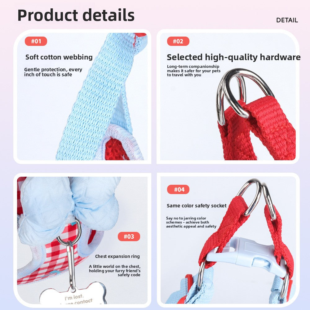 Plaid dog harness and lead with bow, available from Pet Royale UK