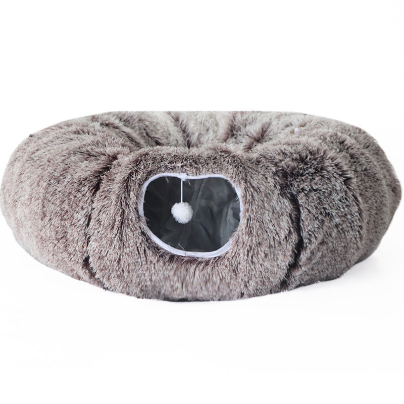 Plush PV fleece cat tunnel nest with removable cushion, view 5