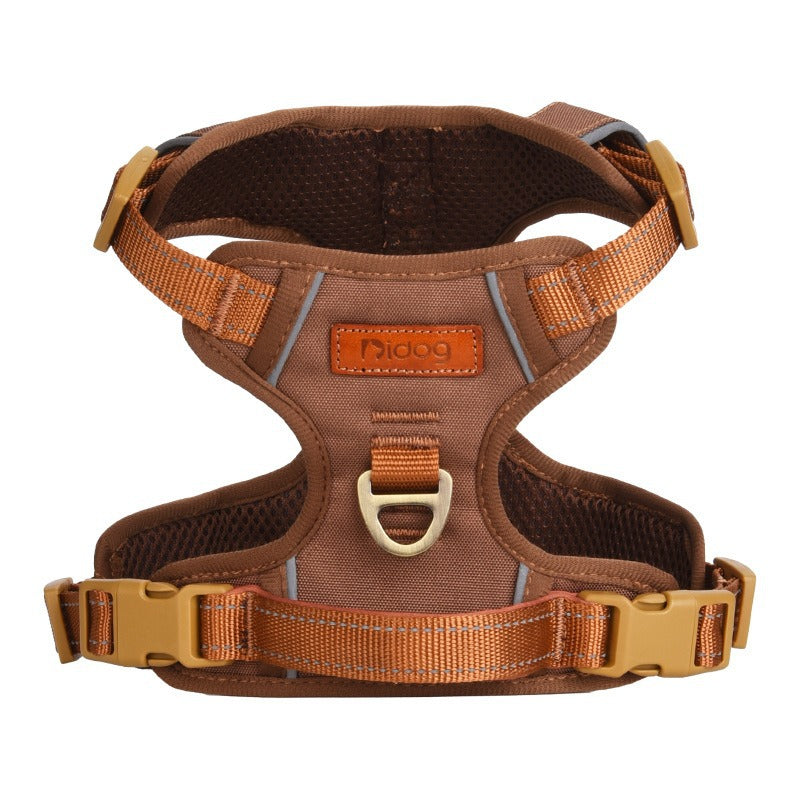 Retro leather look dog harness in brown on a small dog