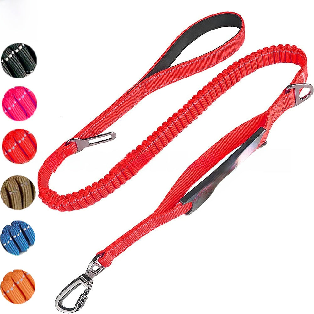 Elastic bungee dog lead with padded handle and car clip, available from Pet Royale UK