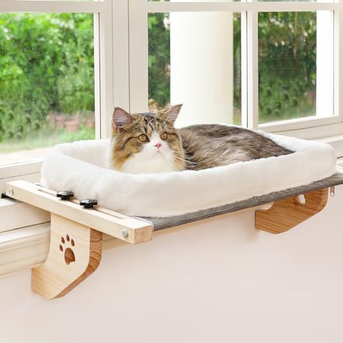 Wooden frame hanging cat bed with plush cushion