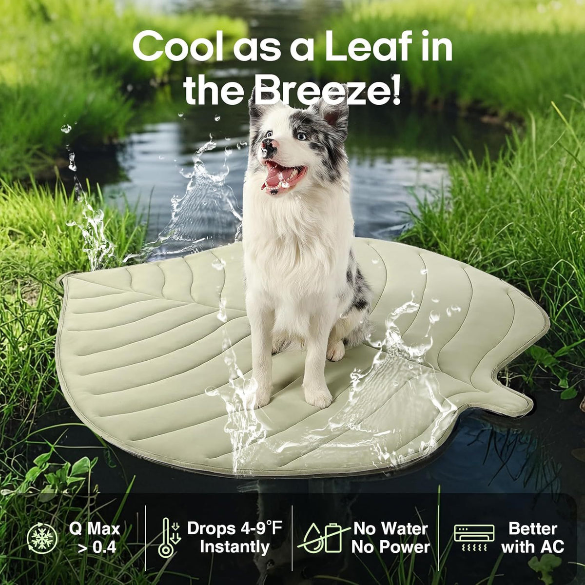 Leaf print cooling ice pad for pets, photo from another angle