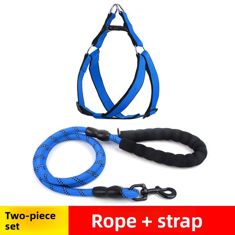 Reflective dog lead and collar set in Red 3-Piece Set, in use with a pet