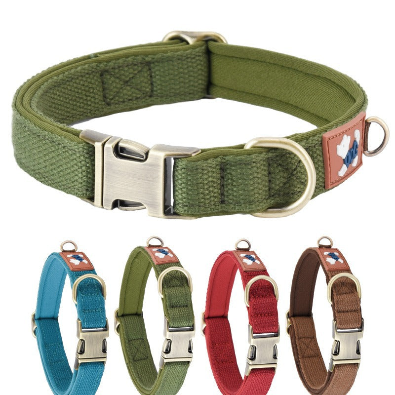 Padded dog collar with cotton lining in 10 colour options
