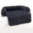 Dark grey long plush curved dog bed with raised sides, photo 11