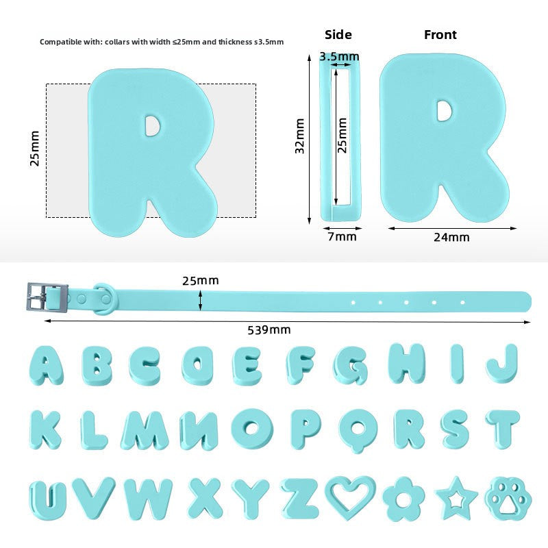 Personalised silicone pet collar with letters, 4 sizes available