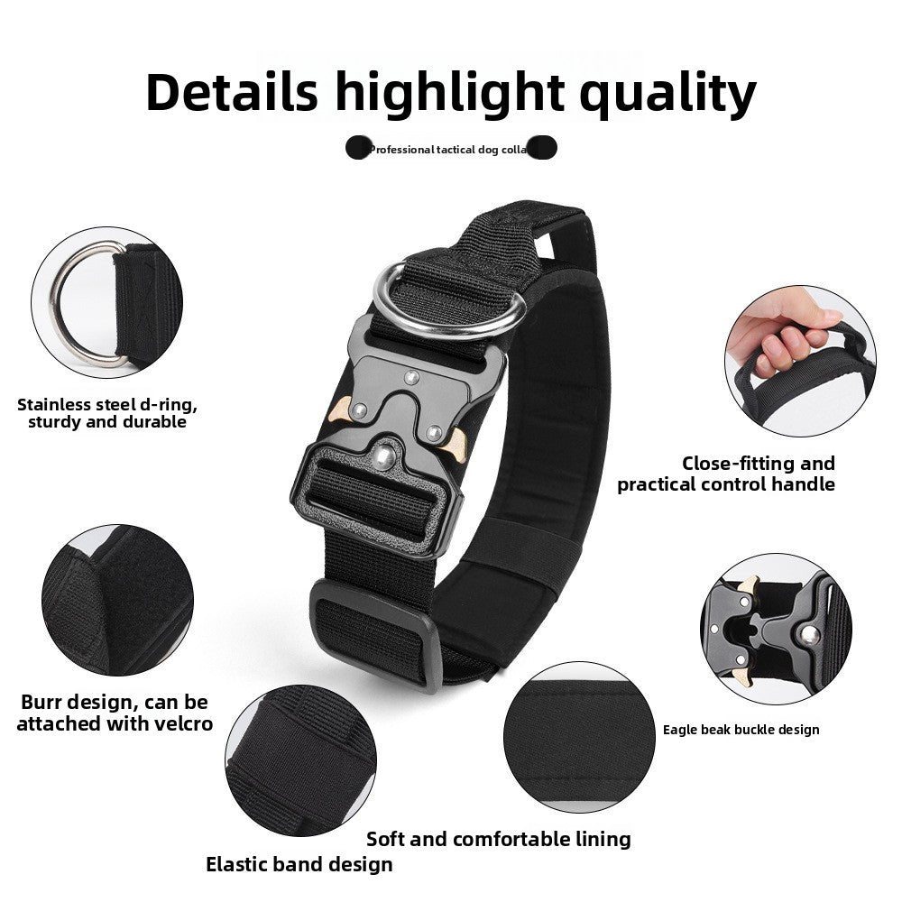Tactical polyester dog collar with grip handle, product image 1