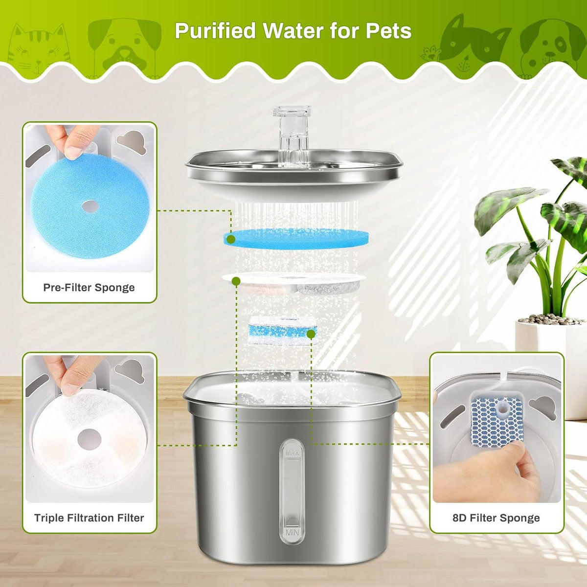 Automatic Stainless Steel Pet Water Fountain