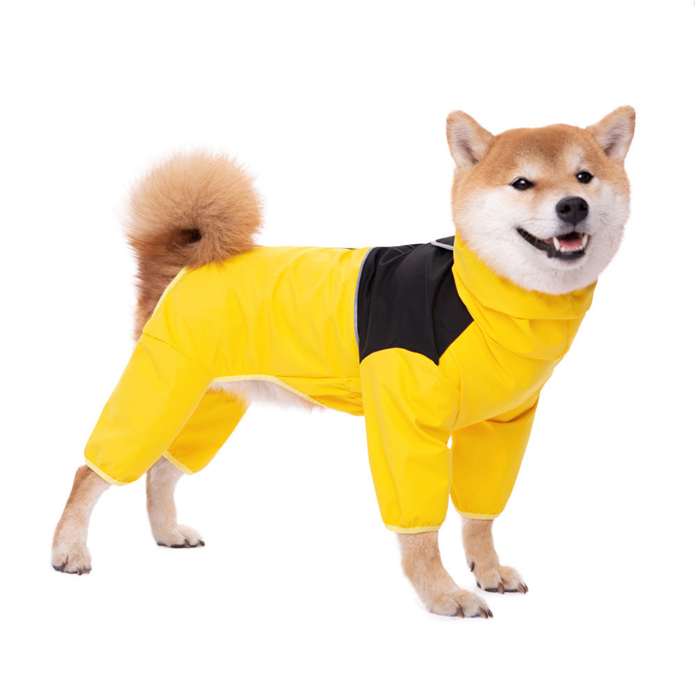 Four-leg waterproof raincoat for large dogs in Black, showing size and shape