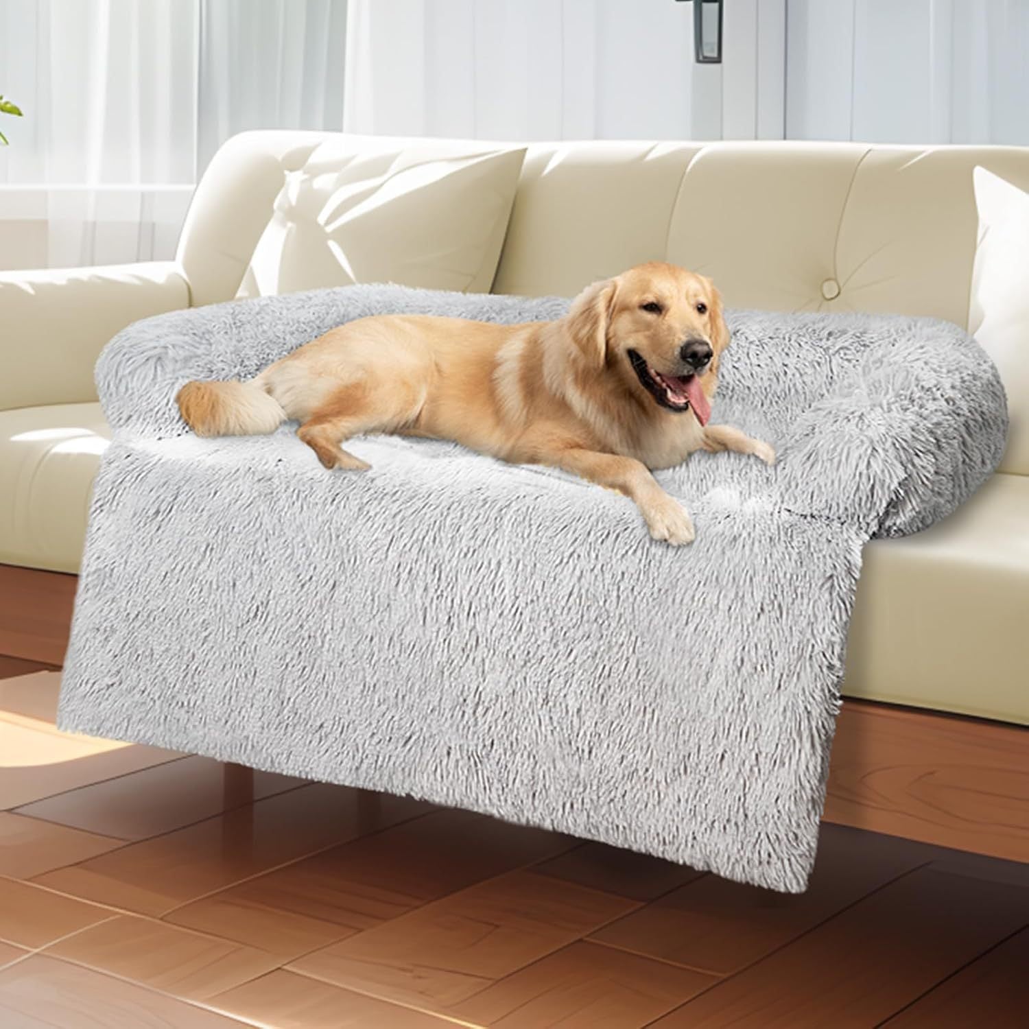 Plush square sofa pet bed with raised sides, photo 7 of 49
