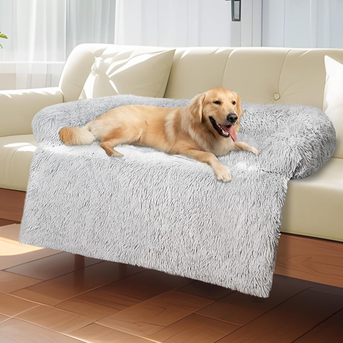 Plush square sofa pet bed with raised sides, photo 7 of 49