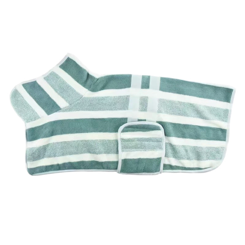Striped coral fleece dog bathrobe, available in 5 colours, image 5