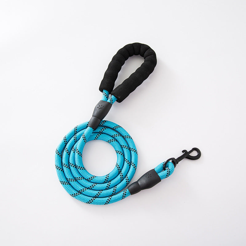 Reflective nylon dog lead in sky blue with metal clip