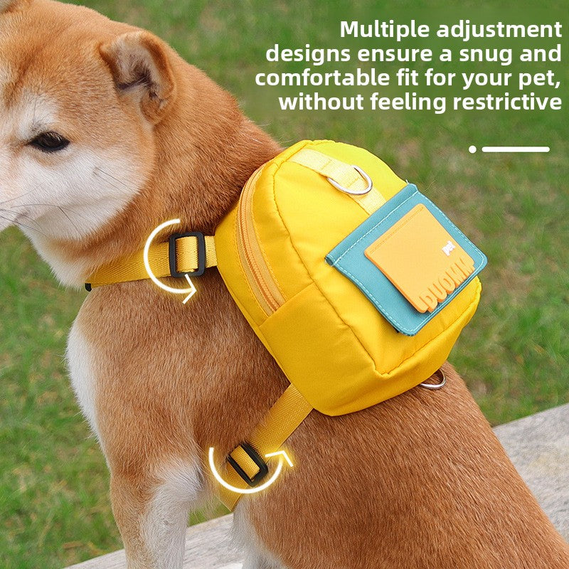 Cartoon dog backpack harness with lead in orange, view 1
