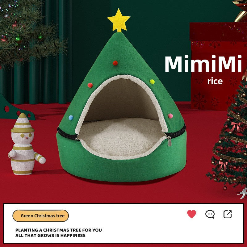 Christmas tree shaped pet nest with Santa hat design, product image 19