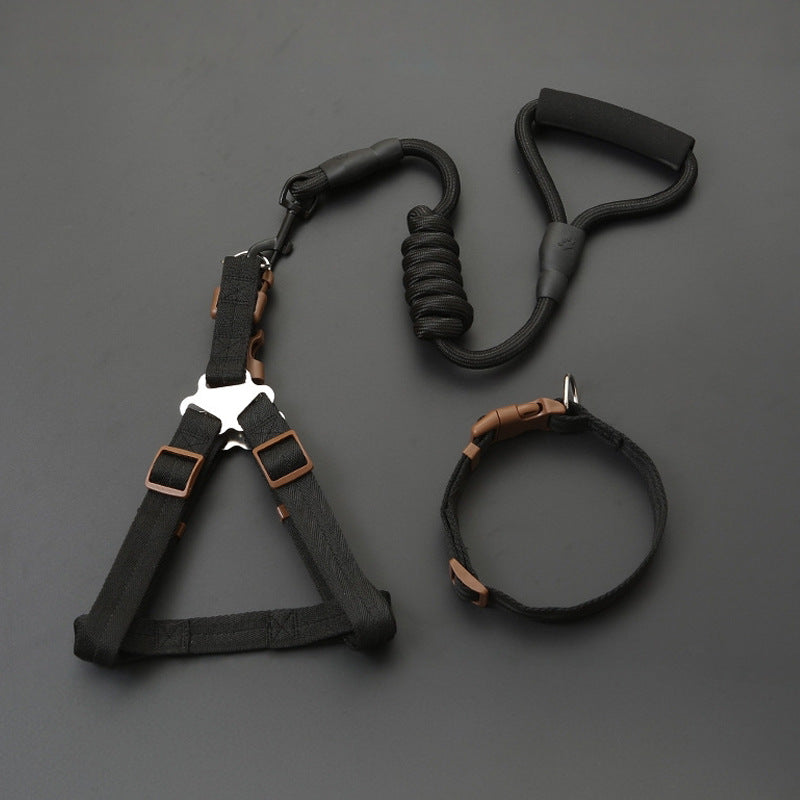 Padded nylon dog harness set with matching collar and lead in red