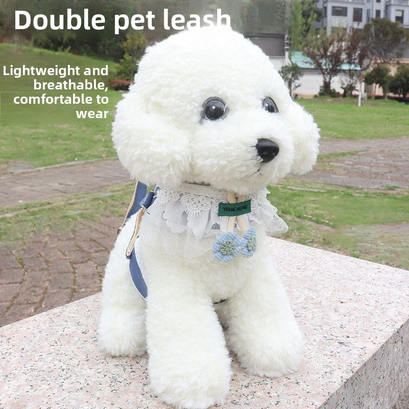 Printed polyester lead with sunflower pattern for a small dog