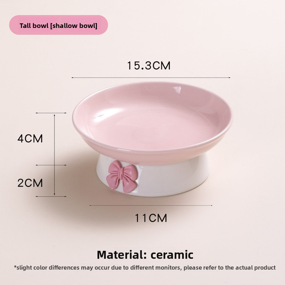 Elevated Ceramic Cat Bowl with Slanted Mouth and Cute Cartoon Design