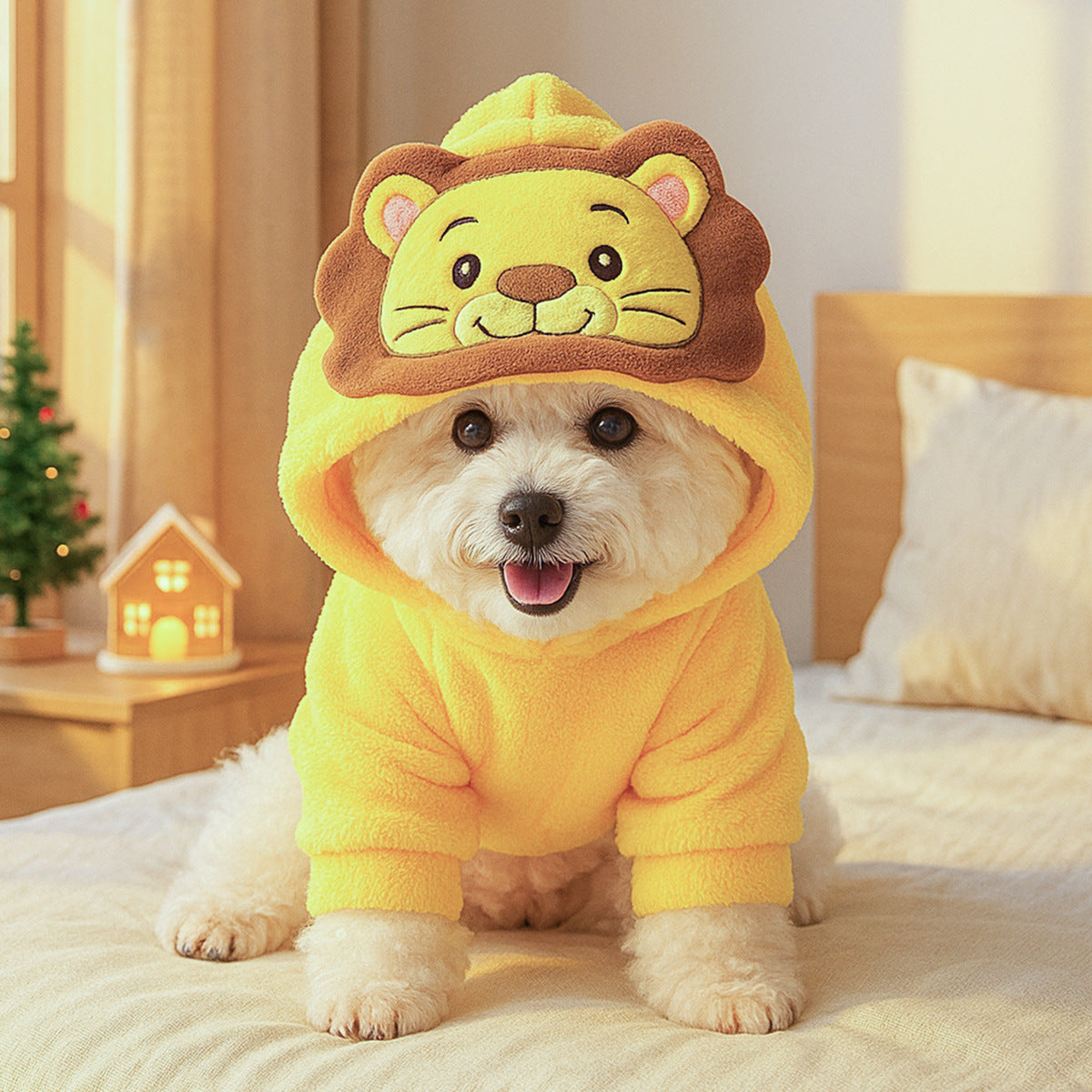 Fleece lined animal costume hoodie for dogs and cats in Short Dinosaur, close-up detail