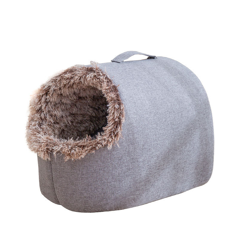 Plush enclosed pet sleeping bag nest, photo from another angle