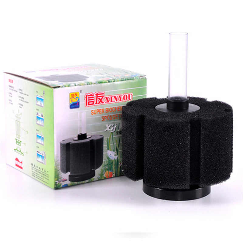 Cylindrical biochemical sponge filter in an aquarium, view 3