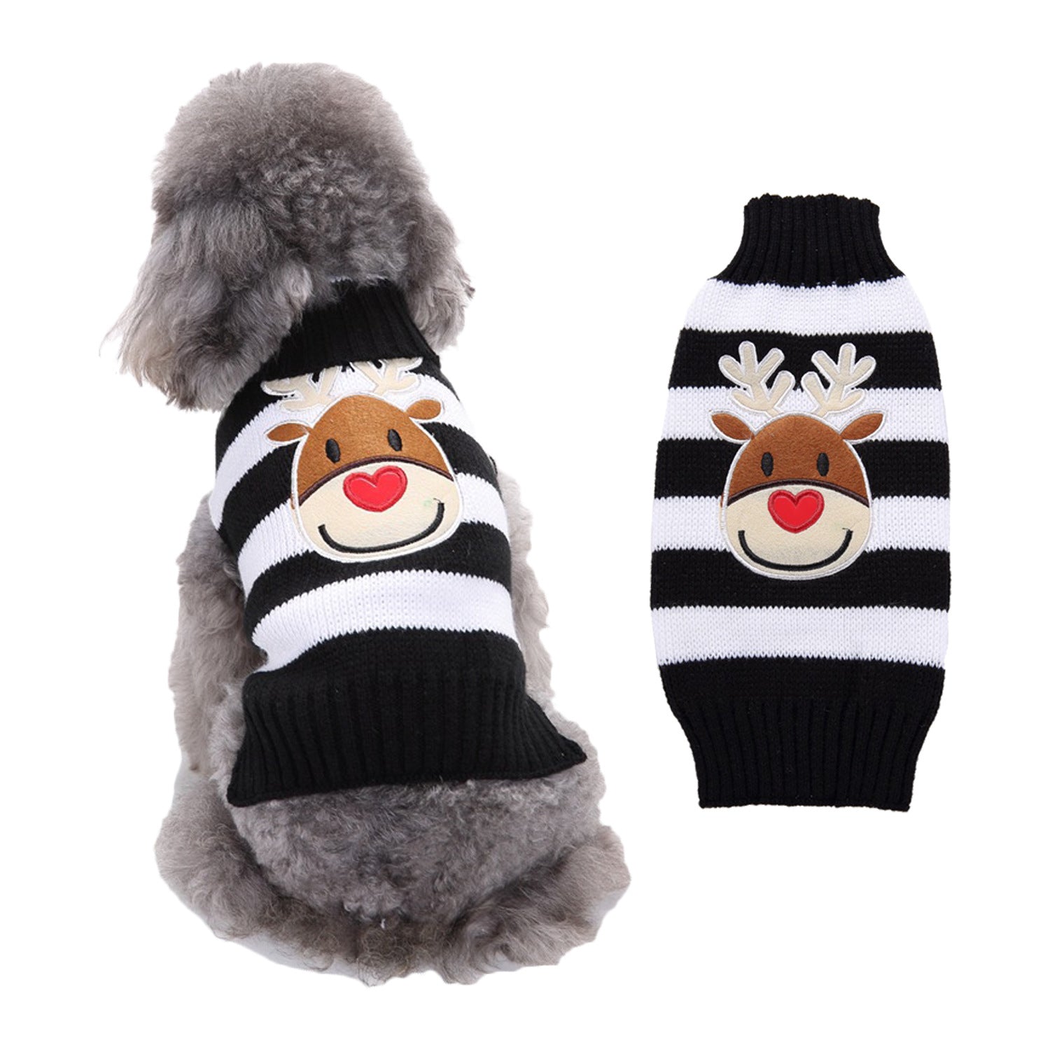 Christmas knitted dog jumper with festive pattern, in use with a pet