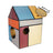 Corrugated cardboard cat nest house with checkerboard print design, view 2