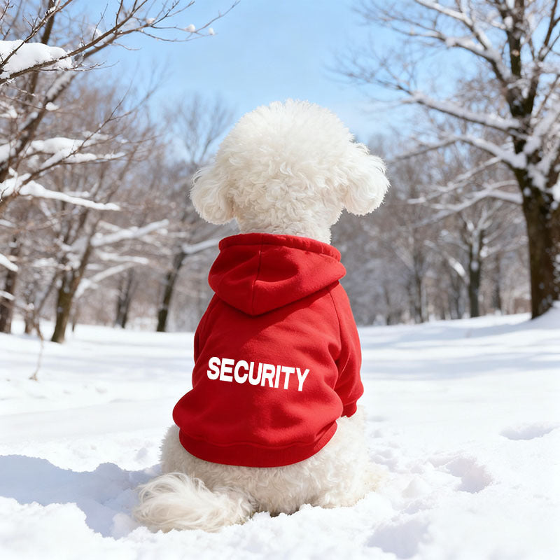 Hooded fleece sweatshirt for small dogs and cats in Red Paw Print, material detail