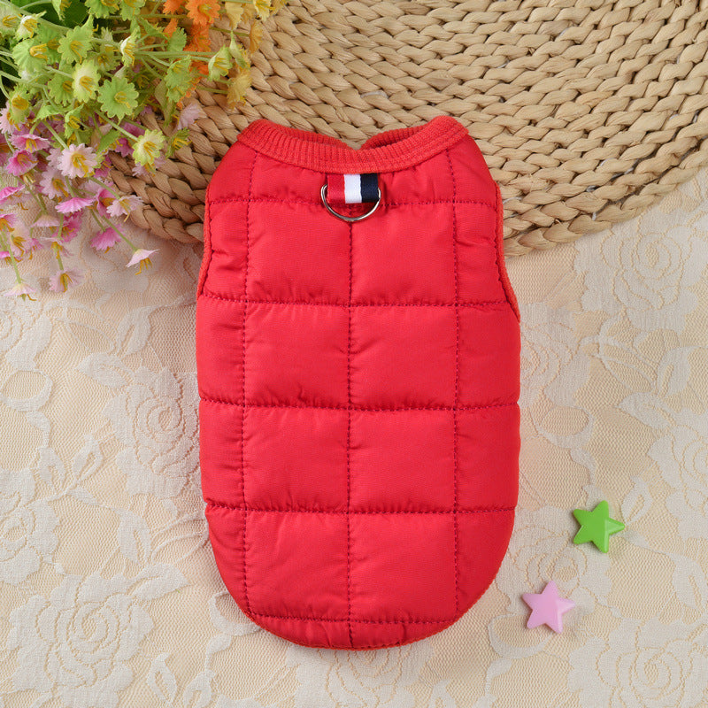 Simple padded cotton coat for small dogs and cats in Blue, material detail