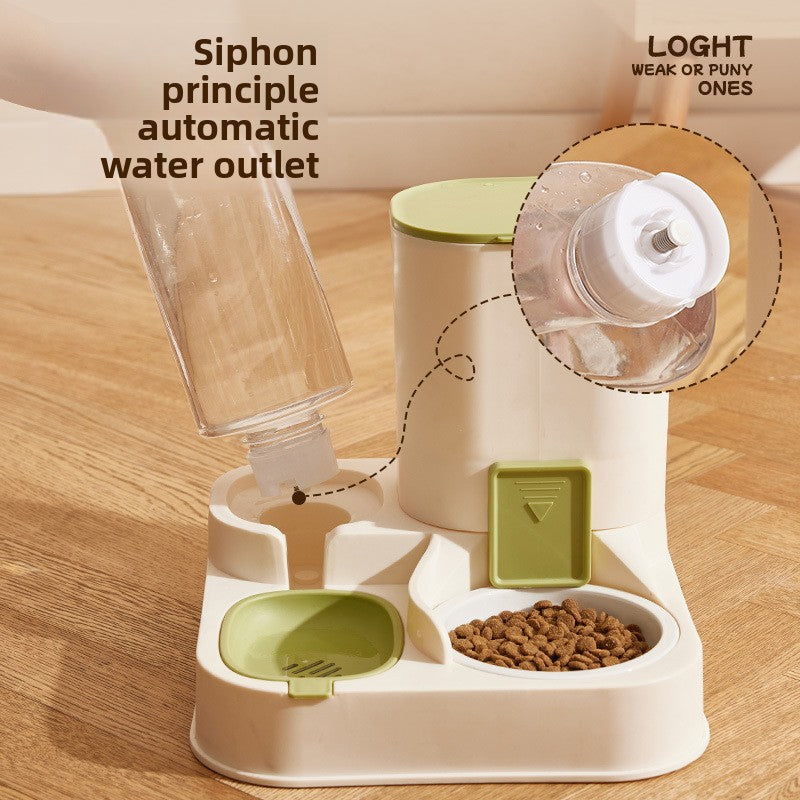 Cat Double Bowl Set with Water Dispenser, Ceramic or Steel