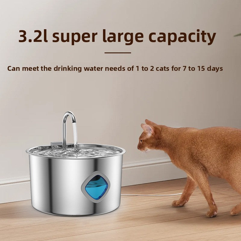 3.2L Stainless Steel Pet Water Dispenser with Smart Induction and Replaceable Filter