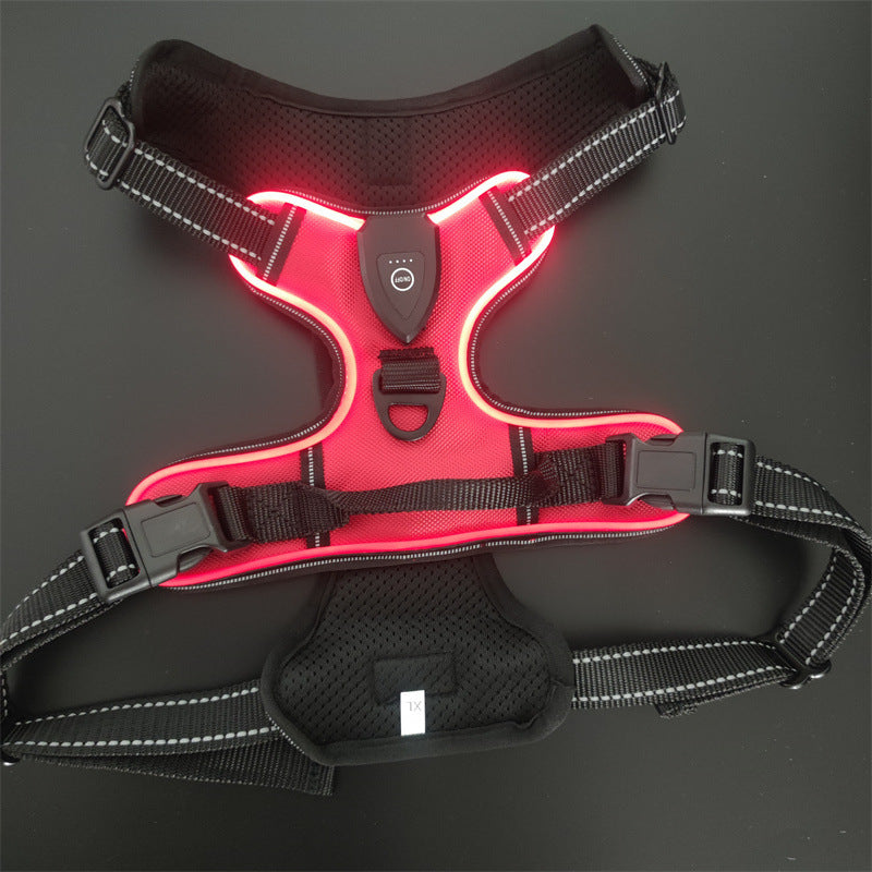 Light up dog harness in grass green, black and dark blue
