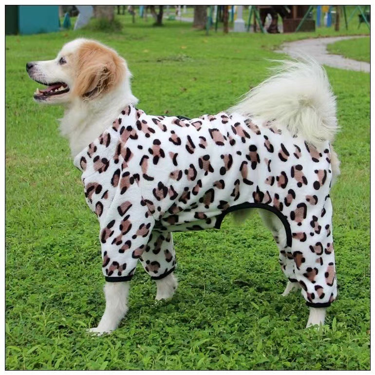 Coral velvet four-leg dog coat for small dogs in Fawn Print, front view