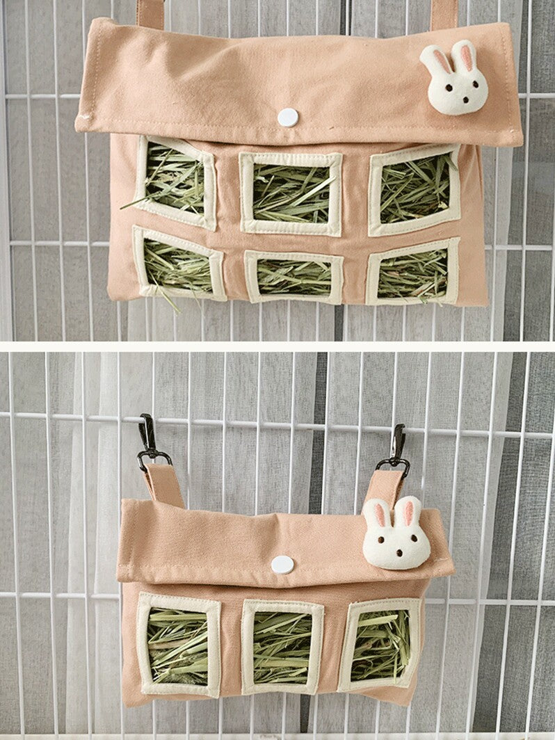 Hanging fabric hay feeder bag for rabbits and guinea pigs, view 4