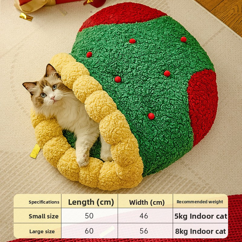 Festive Christmas cat bed with warm cotton filling, product image 10