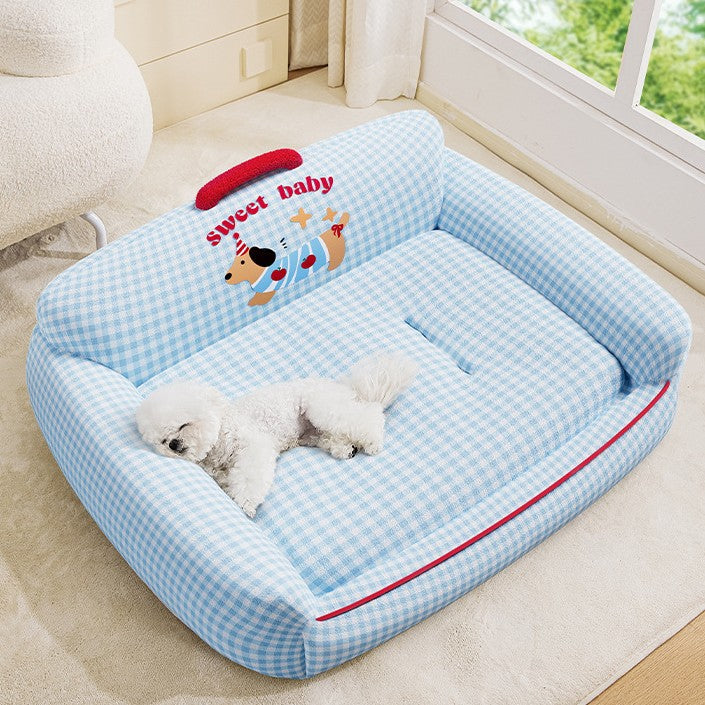 Raised Rim Plush Pet Bed with Blanket Option for Cats and Dogs
