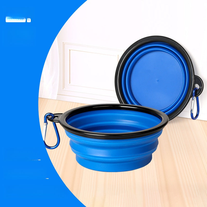 Collapsible pet travel bowl with clip in White, showing size and shape