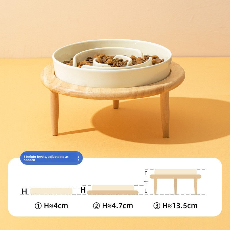 Ceramic Slow Feeder Dog Bowl in Ivory or Green, 15.5cm or 21cm, Optional Elevated Stand