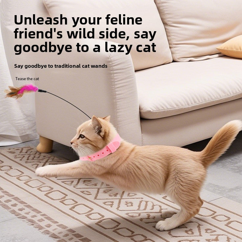 Lightweight cat teaser collar with feather wand for solo play, product image 4