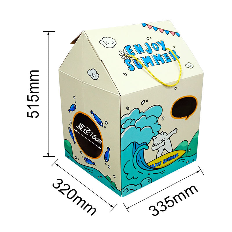 Corrugated cardboard cat nest house with checkerboard print design, view 7