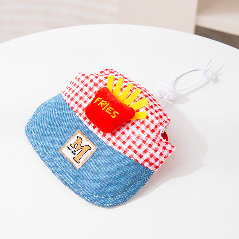 Denim and check pet harness and hat set, 6 sizes available