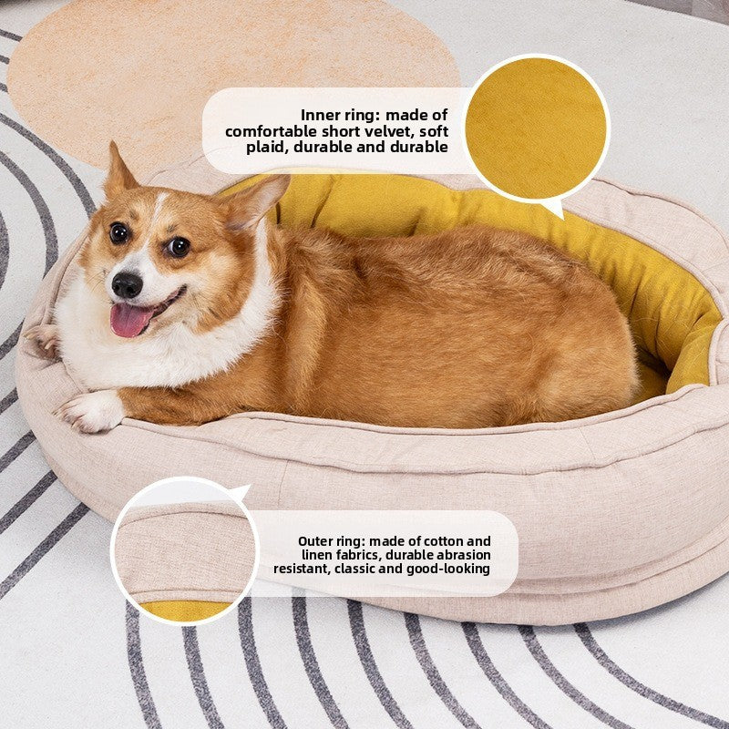 Removable washable donut dog bed, alternative angle view