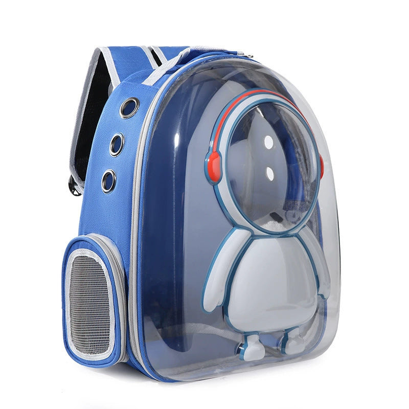 Clear capsule pet backpack carrier for cats and small dogs in Blue