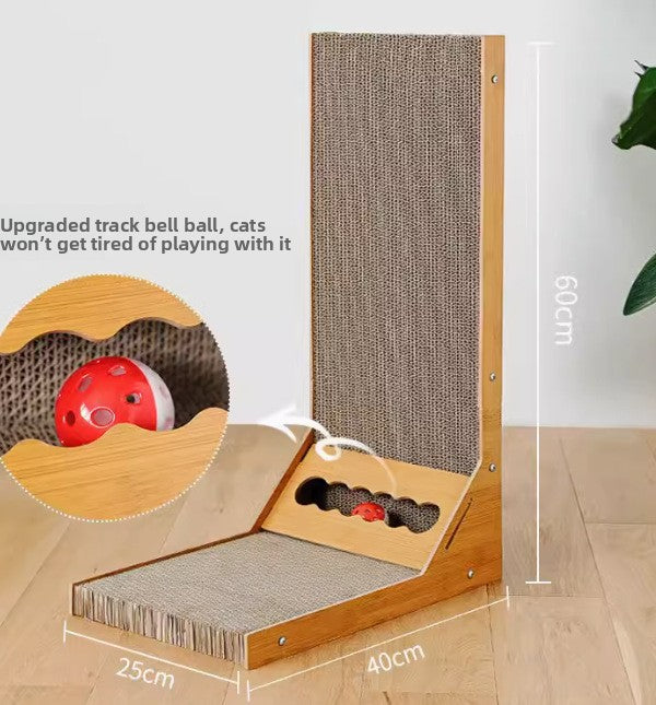 L-shaped cat scratcher with two play balls for kittens