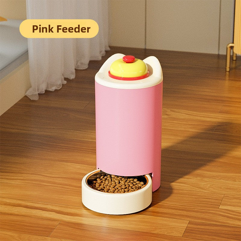 Automatic Gravity Pet Food Feeder and Water Dispenser in Yellow, Blue or Pink with Bell
